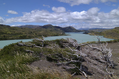 Scenic view of lake against sky