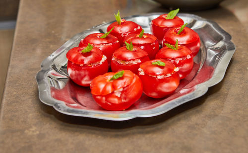 Close-up of bell peppers on table