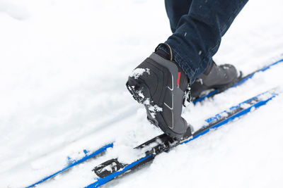 Low section of person on snow covered mountain