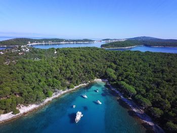 High angle view of boats in sea