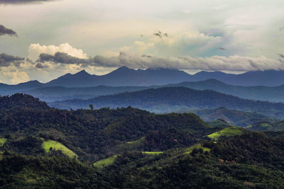 Scenic view of landscape and mountains against sky