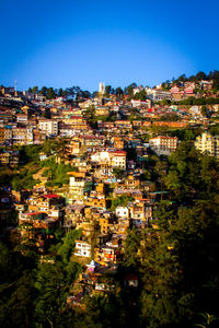 High angle view of townscape against clear sky