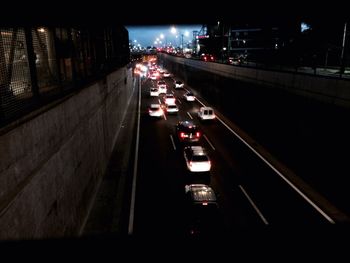 High angle view of traffic on road at night