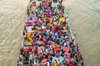 High angle view of boats in sea