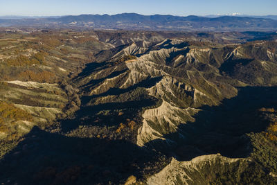 Aerial view of civita di bagnoreggio, a beautiful old town with badlands 