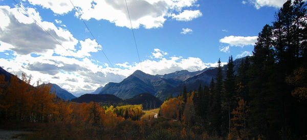 Scenic view of mountains against cloudy sky
