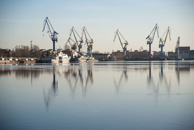 Shipping cranes at harbor