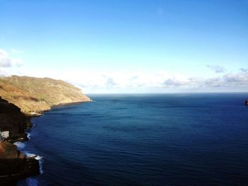 Scenic view of sea against blue sky