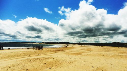 Scenic view of beach against cloudy sky