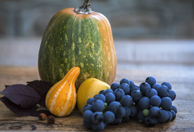 Close-up of pumpkins on table