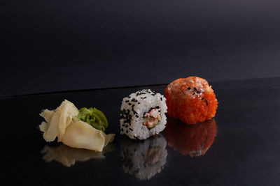 Close-up of sushi on table