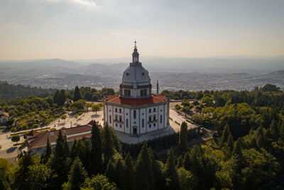 Sameiro sanctuary drone aerial view in braga, portugal