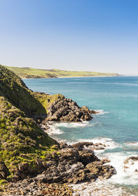 Scenic view of sea against clear sky