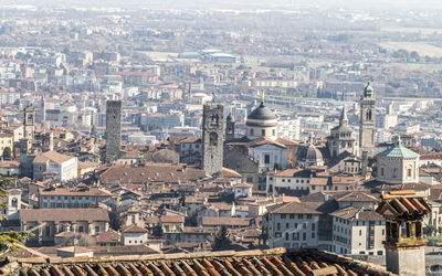 Aerial view of the historic center of bergamo alta