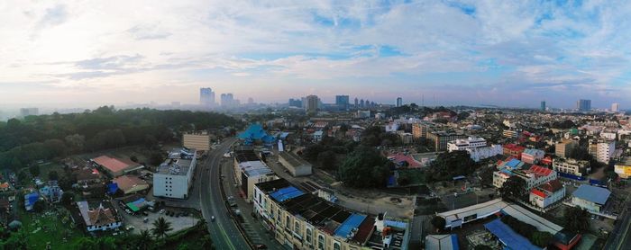 High angle view of cityscape against sky