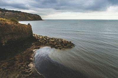 Scenic view of sea against cloudy sky