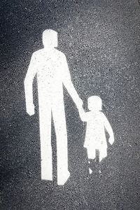 High angle view of text on road