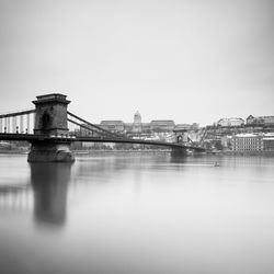 Budapest landmarks, chain  bridge, buda castle and river danube during winter time.