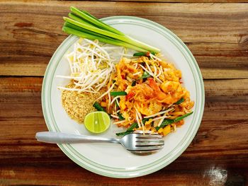 High angle view of food served on table