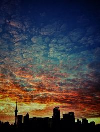 Silhouette of buildings at sunset