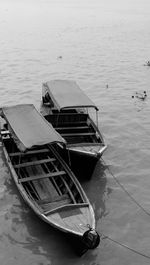 High angle view of abandoned boat moored in lake