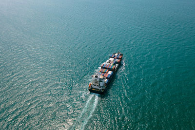 High angle view of ship in sea