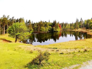 Scenic view of lake against clear sky