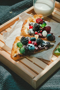 High angle view of sweet pie on table