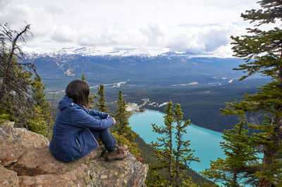 Woman resting after a hike