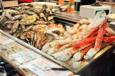 High angle view of seafood on barbecue grill