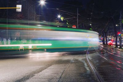 Blurred motion of train at night