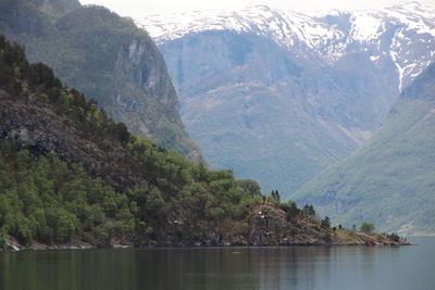 Scenic view of river and mountains