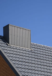 Low angle view of building against clear blue sky