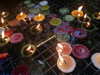 High angle view of illuminated lanterns