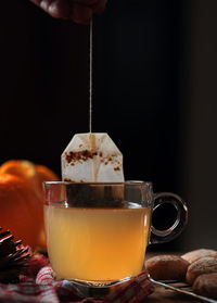 Close-up of coffee cup on table