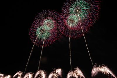 Low angle view of firework display at night