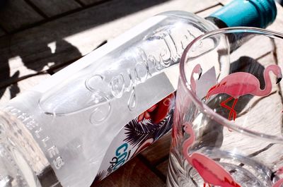 Close-up of reflection of glass in water