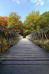 Footbridge amidst trees against sky