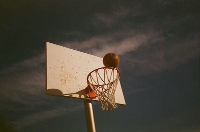 Low angle view of basketball hoop against sky