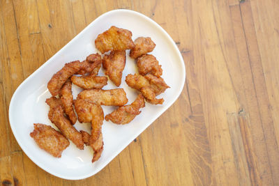 High angle view of food in plate on table