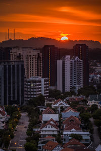 Cityscape against sky during sunset
