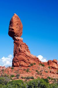 Low angle view of rock formation against blue sky