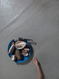 High angle view portrait of man holding eyeglasses
