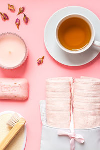 High angle view of coffee on table