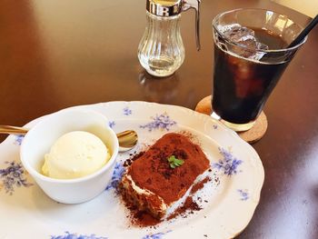 High angle view of breakfast served on table