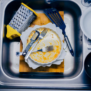 High angle view of food on table