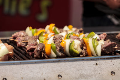 Close-up of meat on barbecue grill