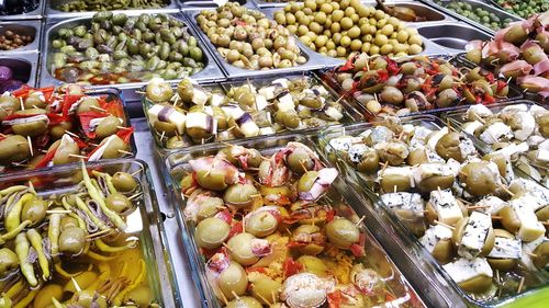 High angle view of fruits for sale in market