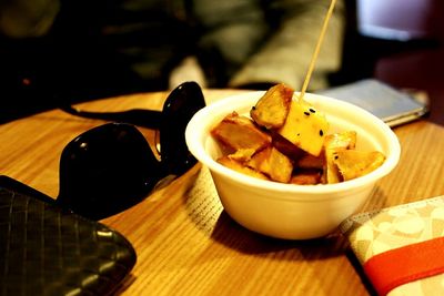 Close-up of food on table