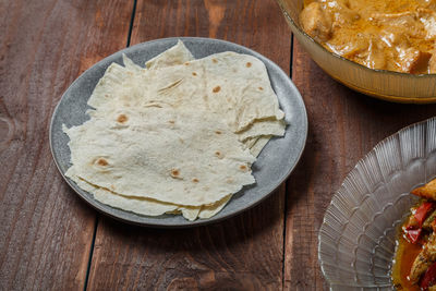 High angle view of food on table